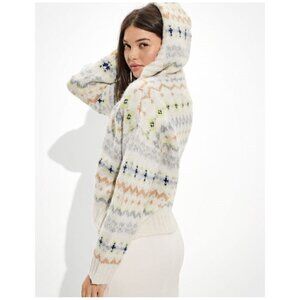 American Eagle Soft & Cozy Fair Isle Hoodie Soft Knit V-Neck Sweater Size XS NWT